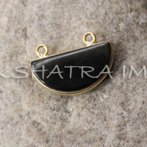 Black Onyx 10x20mm 'D' Shape Both Side Flat Smooth 925 Sterling Silver Gold Plated Bezel Pendant