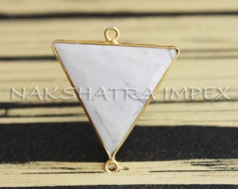 Howlite 22mm Triangle Briolette 925 Sterling Silver Gold Plated Connector