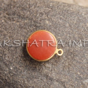 Orange Coral Round Both Side Flat Smooth 925 Sterling Silver Gold Plated Bezel Pendant