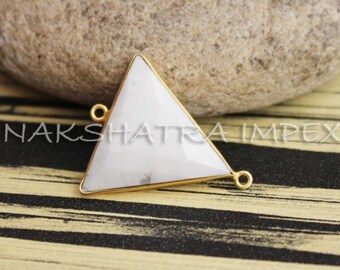 Howlite 12mm Triangle Briolette 925 Sterling Silver Gold Plated Bezel Connector