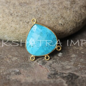 Turquoise Heart Pendant, Blue Howlite 925 Charms, Dainty Sterling Cute Silver Pendants, Turquoise Three Loops Connector. December Birthstone