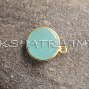 Aqua Chalcedony Round Both Side Flat Smooth 925 Sterling Silver Gold Plated Bezel Pendant