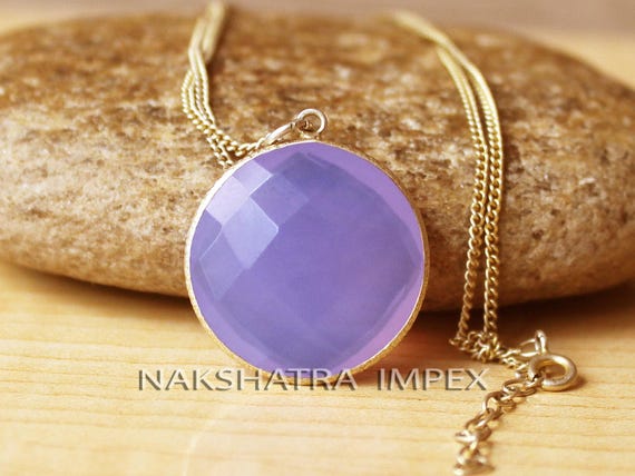 925 Silver Necklace Gift For Her. Lavender Necklace Jewelry. Lavender Hydro Quartz Gemstone Textured Bezel Pendant Chain Necklace.