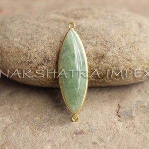 11x35mm acquamarina Milky Marquise Cabochon 925 argento Sterling placcato oro lunetta connettore