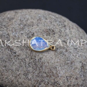 Opalite 9x12mm Pear Faceted 925 Sterling Silver Gold Plated Bezel Connector