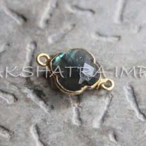 Labradorite naturale 10mm Clover Briolette 925 in argento placcato oro connettore due Loop