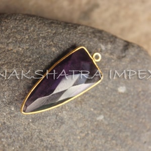 Amethyst Quartz  13x30mm Arrowhead 925 Sterling Silver Gold Plated Bezel Pendant