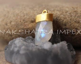 Natural arco iris Moonstone 10x15mm tiburón diente forma Briolette 925 oro bisel plateado colgante de plata esterlina