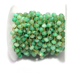 1 Foot Chrysoprase 6mm Roundel Faceted Beaded Gold Plated Wire Wrapped Rosary Chain