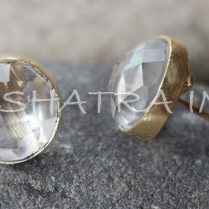Crystal Hydro Quartz 12mm Round Briolette 925 Sterling Silver Gold Plated Studs Earrings