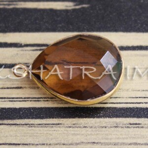 Natural Smokey Quartz 12x16mm Pear Briollette 925 Sterling Silver Gold Plated Bezel Pendant