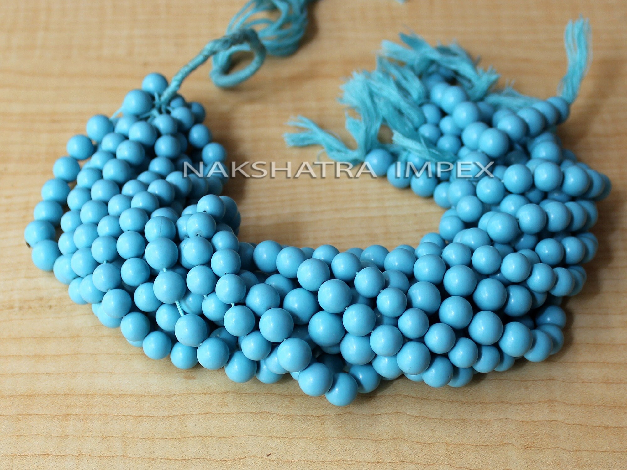 thumbnail image 2 of Natural 8mm Blue Turquoise Round Bead Necklace - 20 Inch, AAA Grade, Handmade, Nickel-Free 2 of 6