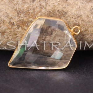 Crystal Quartz 20x25mm Arrowhead Briollette 925 Sterling Silver Gold Plated Bezel Pendant