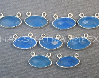 Blue Chalcedony 15x8mm Marquise Briolette 925 Sterling Silver Plated Bezel Double Bail Pendant