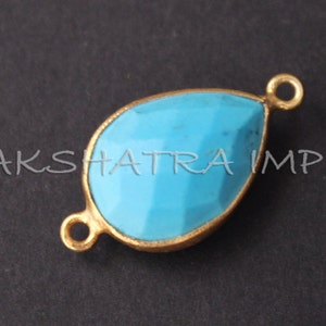 Imitation Turquoise 19x25mm Pear Briolette 925 Sterling Silver Gold Plated Bezel Connector