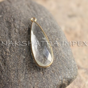 Crystal Quartz 12x16mm Pear Briolette 925 Sterling Silver Gold Plated Bezel Pendant