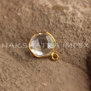 Crystal Quartz 10mm Hexagon Briolette 925 Sterling Silver Gold Plated Bezel Pendant