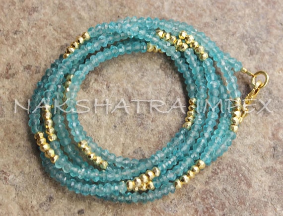 Beautiful Apatite & Golden Pyrite 3-4mm Roundel Faceted Beaded Gold Plated Necklace