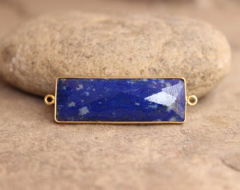 Lapis 10x34mm rechthoek Briolette 925 Sterling zilver goud vergulde Bezel Connector