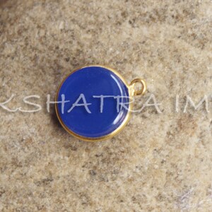 Blue Hydro Quartz Round Both Side Flat Smooth 925 Sterling Silver Gold Plated Bezel Pendant
