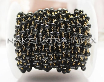 1 Fuß schwarzer Spinell beschichtet 6mm Rondelle facettierten Perlen versilbert Golddraht umwickelt Rosenkranz Kette