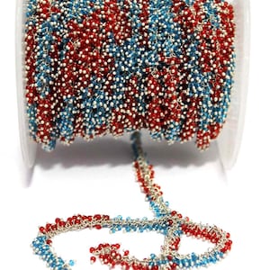 1 Foot Red Onyx & Blue Topaz Color Chinese Smooth Beaded Grape Silver Plated Wire Wrapped Chain.