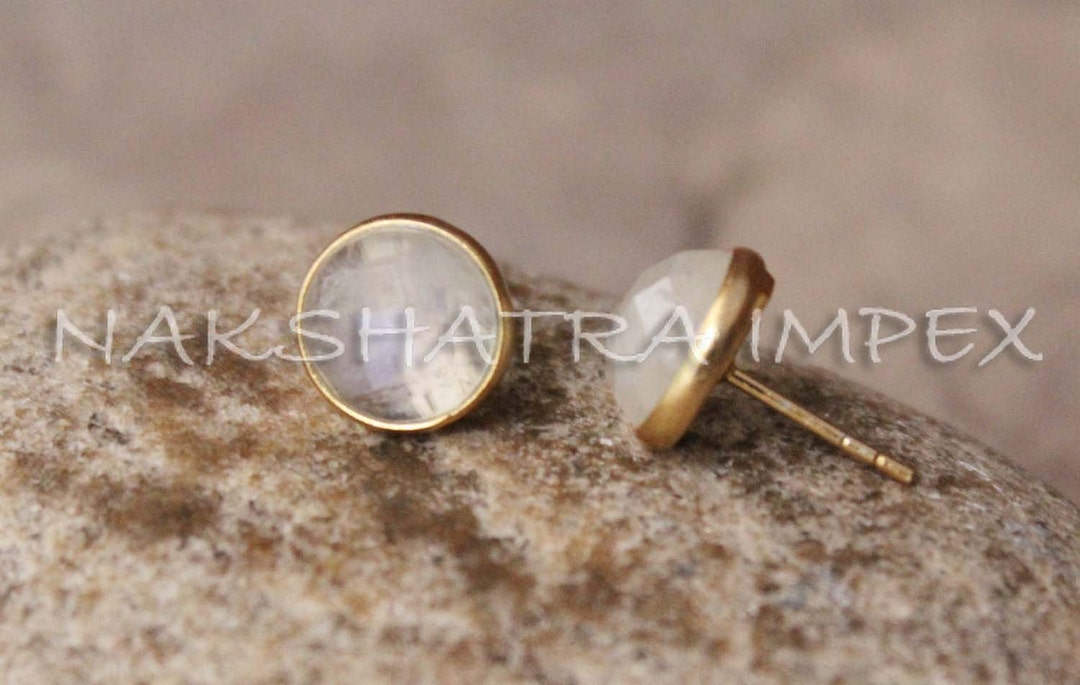 Orecchini in argento Sterling 925 con pietra di luna rotonda arcobaleno, per donna e ragazza
