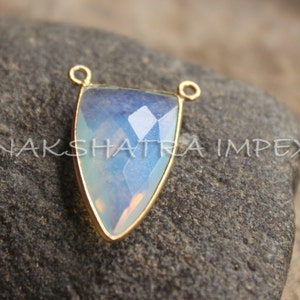 Opalite 13x24mm Arrowhead Briolette 925 Sterling Silver Gold Plated Double Bail Bezel Pendant