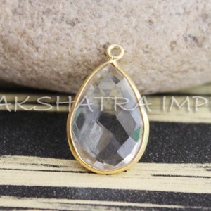 Crystal Hydro Quartz 21x25mm Pear Briolette 925 Sterling Silver Gold Plated Bezel Pendant