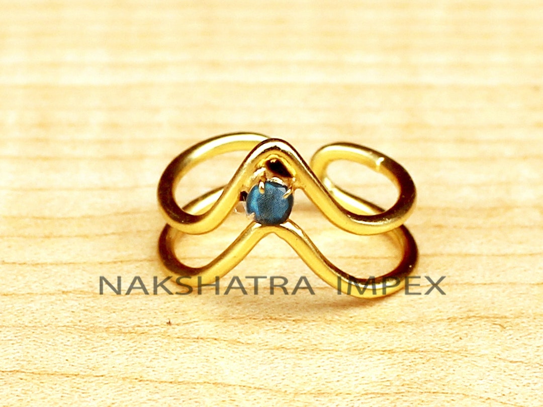 Blue Labradorite Double Layer Rings, Multi Flash Labradorite