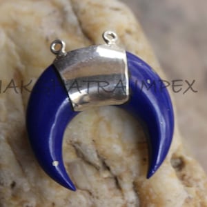 Natural Blue Agate Crescent Moon Shape Smooth 925 Sterling Silver Bezel Pendant