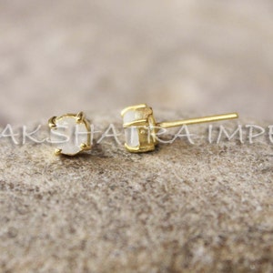 Natural Rainbow Moonstone 5mm Round Faceted Vermeil Claw Stud Earrings