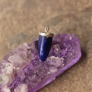 Lapis Lazuli 7x15mm Horn Smooth 925 Sterling Silver Gold Plated Bezel Connector