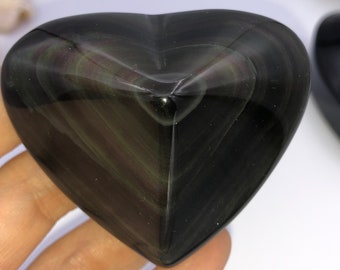 Corazones tallados en obsidiana arcoíris: cristal de obsidiana de grado A altamente pulido