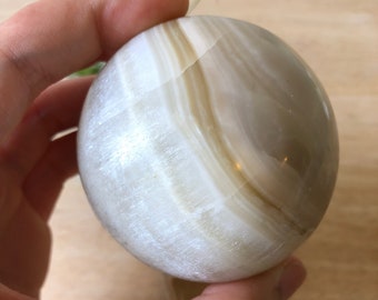 White Banded Agate Crystal Gemstone Sphere — 6cm / 2.36 inches in Diameter