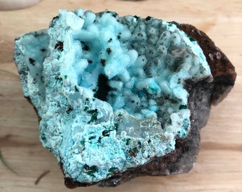Chrysocolla Crystal Natural Pseudochrysocolla Extra Rare Blue With Azurite & Malachite Specimen — Crystal Gemstone
