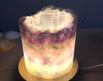 Gorgeous Rainbow Fluorite Lamp Crystal  —  Gemstone Carving Green Purple Blue Banding