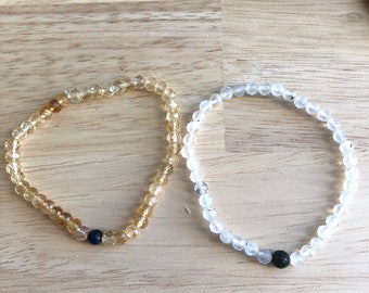 Citrino facetado / Rainbow Moonstone con pulseras de cristal de ópalo etíopes (4.5mM Cuentas) — Joyas de piedras preciosas