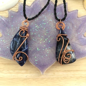 Gorgeous Copper Wire Wrapped Dark Navy Sodalite Crystal pendant  — Gemstone Crystal Necklace