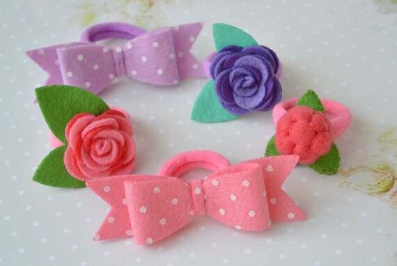 Handmade Felt Hair Ties Set Bow Hair Ties Hair Ties Flowers Etsy
