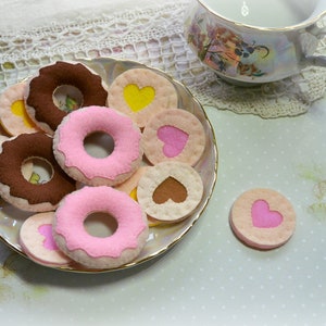 Felt Cookies, Felt Donuts, Handmade Felt doll Food, Pretend Play, Tea Party, Play Doughnuts, Felt Donut Set, Pretend Donuts, Pretend Cookies
