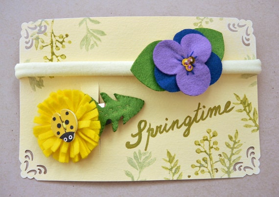 Hair Accessories Set Springtime, Headband Violet, Girls Hair Clip Dandelion, Baby Headband, Baby hair clips Spring Flowers Felt, Sister Set