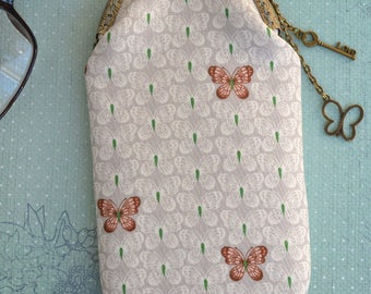 Spectacle case, Glasses case, Sunglasses Case, butterfly design, metal frame case, gray Glasses case, shabby chic