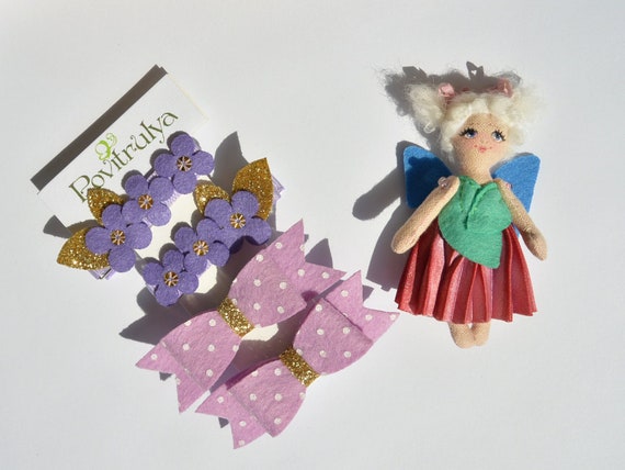Hair Accessories Fairies Set Bow Hair Ties Hair Clips Violet Etsy
