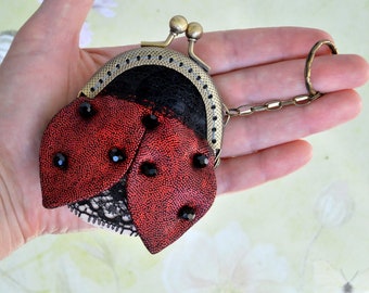 Ladybug Coin Purse, Wee purse, Small Purse Ladybug, Metal frame purse, Keychain Ladybug, Bag charm Ladybug, Valentine's day gift