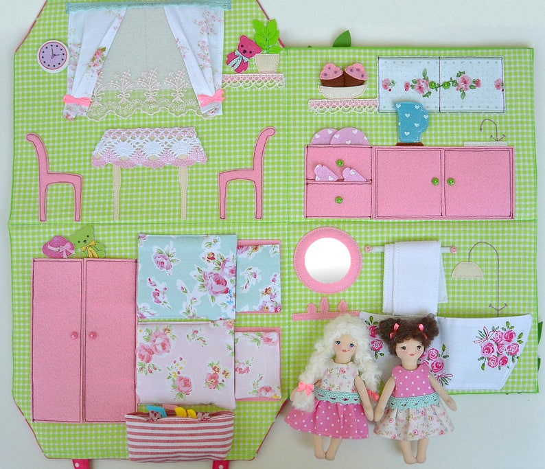 Portable Fabric Dollhouse Two Fabric Dolls 45 Inch Travel Etsy