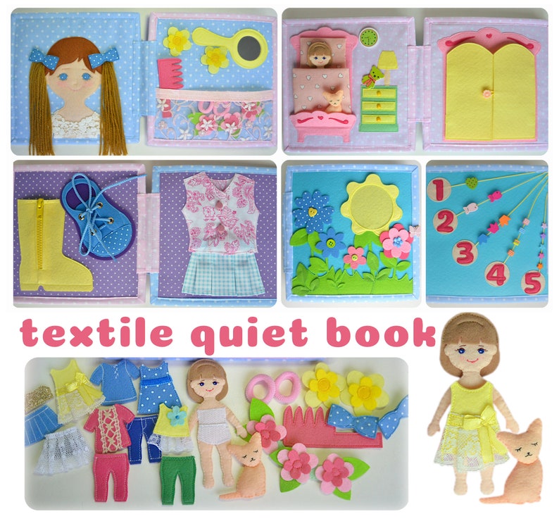Quiet book, Busy book, Paper doll dressing, Montessori activity, Travel Toy, Waldorf Sensory Toy, Gift for Baby Girl