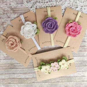 Handmade Crocheted Flower Headbands - Baby Girl Hair Accessories - Newborn Photo Props