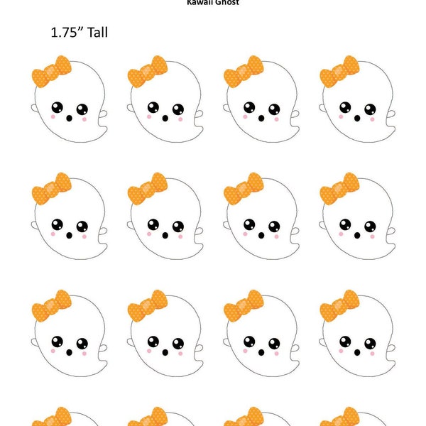 Kawaii Ghost Royal Icing Transfer Template