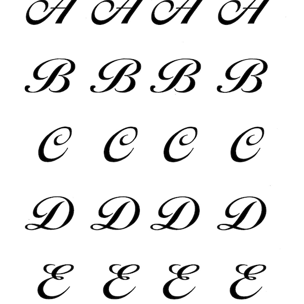 Alphabet Royal Icing Transfer Template - Liffey Script (Uppercase Only)